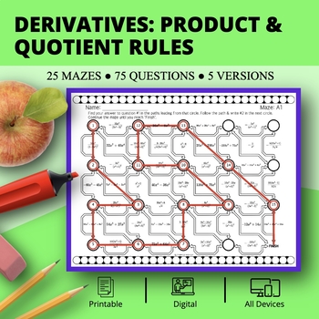 Preview of Calculus Derivatives: Product & Quotient Rules Maze Activity