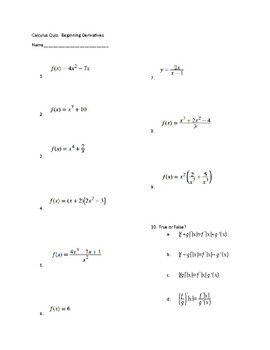 Derivatives Power Product Quotient Rules Worksheets Teaching Resources Tpt