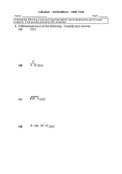 Preview of Derivatives Test 1