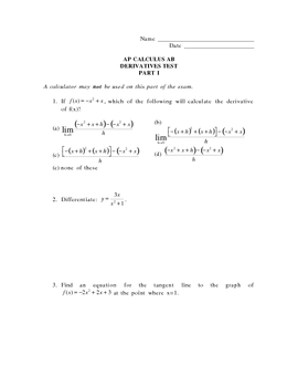 Preview of Derivatives Test