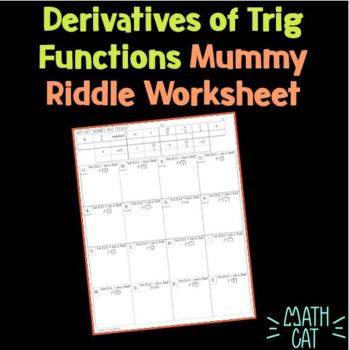 Preview of Derivatives of 6 Trig Functions Mummy Riddle Worksheet
