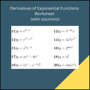 Preview of Derivatives of Exponential Functions Worksheet (with solutions)