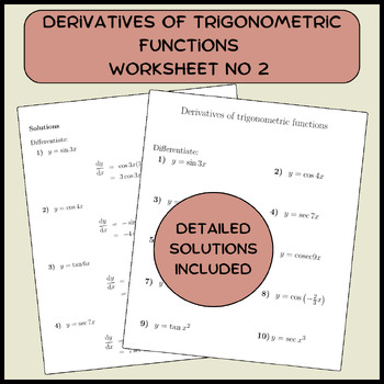 Derivatives Trig Functions Worksheets Teaching Resources Tpt