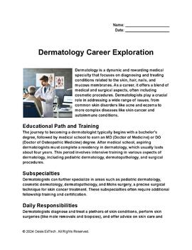 Preview of Dermatology Career Worksheet!