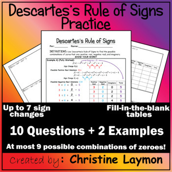 Preview of Descartes's Rule of Signs Practice