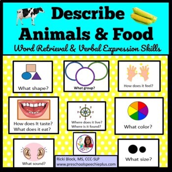 Object Descriptions Animals & Food - Word Retrieval Practice | TPT