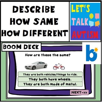Preview of Describe How Items are the Same & Different BOOM deck Autism