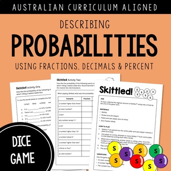 Preview of Describe Probability GAME: Fractions, Decimals & Percent