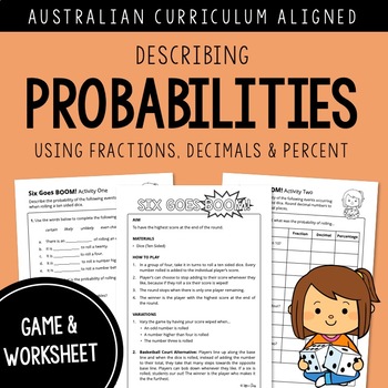 Preview of Describe Probability GAME: Fractions, Decimals & Percent | AUSTRALIAN CURRICULUM