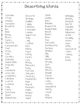 Preview of Describing Adjectives List
