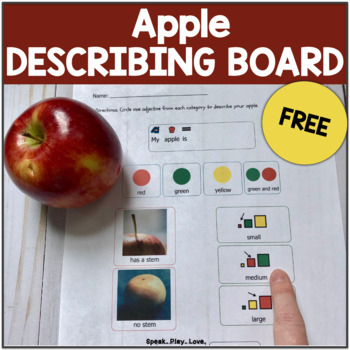 Preview of Describing Apples Communication Board FREE - Apple Theme Speech Therapy