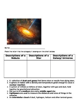 star astronomy and card sort