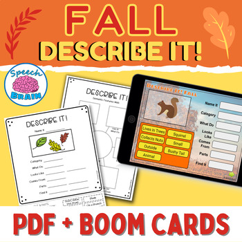 Preview of Describing Fall Vocabulary Speech Therapy Activity with BOOM Cards Categories