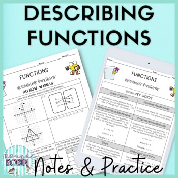 Preview of Describing Functions Guided Notes Homework Practice 8th Grade Math Worksheets