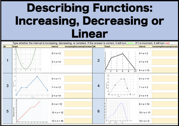 Preview of Describing Functions Self-Checking - Increasing, Decreasing and Constant