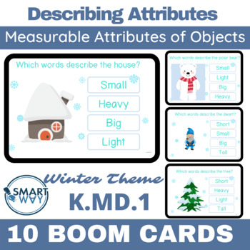 Preview of Describing Measurable Attributes of Winter Objects | BOOM CARDS | K.MD.1