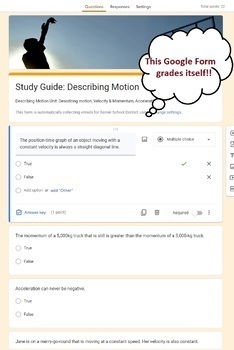 Preview of Describing Motion Study Guide - Physical Science - Google Form