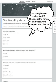 Preview of Describing Motion Test - Physical Science - Google Form