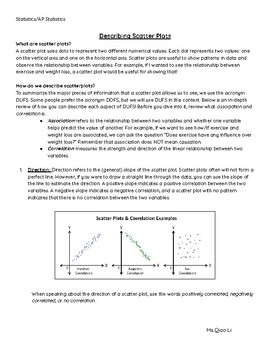 Preview of Describing Scatter Plots Graphic Organizer and Info Sheet: AP Statistics