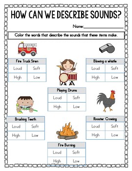 Preview of Describing Sounds Quick Assessment- 1st Grade NGSS Science Worksheet- (1-PS4-1)