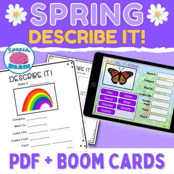 Preview of Describing Spring Vocabulary Speech Therapy Worksheets and Boom Cards