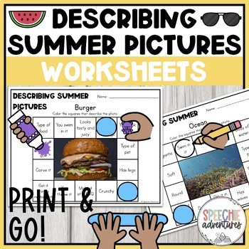 Preview of Summer Describing Activity with Real Pictures Worksheets for Speech Therapy