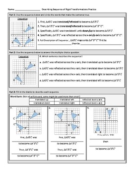 Describing a Sequence of Rigid Transformations (15 Practice Problems)