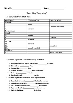 Preview of Describing and Comparing