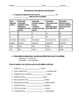 Descripciones Descripciones Descripciones Worksheet By Valdosta Alston