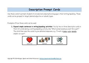 Preview of Description Prompt Cards (large) Adjectives, Adverbs for writing and speaking