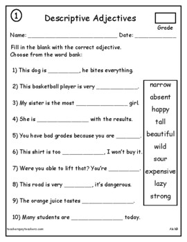 adjective worksheets 6th grade