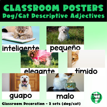 Preview of Descriptive Animals | Spanish Classroom Posters | 2 sets