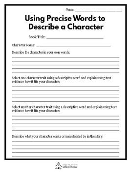 Descriptive Character Traits - Precise Word Lists and Worksheets