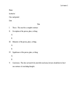 outline of descriptive essay example