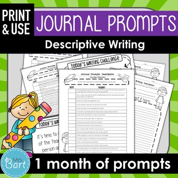 Descriptive Journal Writing Prompts by Mrs Bart | TPT