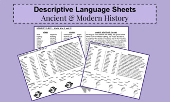 Preview of Descriptive Language Sheets - Ancient & Modern History