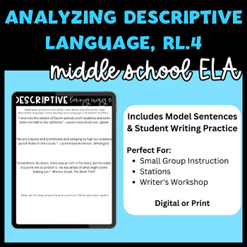 Preview of Middle School ELA: Descriptive Language Writing Activity, RL.4 & W.3