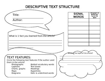 Descriptive Text Structure (Nonfiction) Graphic Organizers | TpT