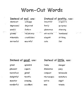 Preview of Descriptive Words List / Tone-Mood / Worn-Out Words