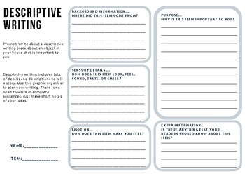 Preview of Descriptive Writing Activity- Prompt and Template