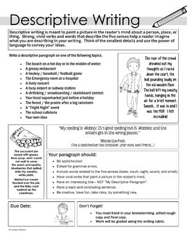 descriptive writing graphic organizers examples rubric