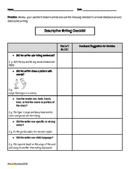 descriptive writing checklist for intermediate ells by sharon baylosis