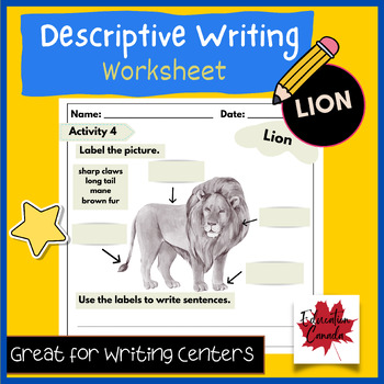 Preview of Descriptive Writing Free Worksheet About Lions