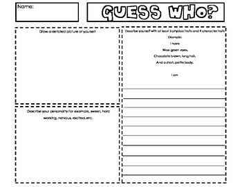 Preview of Descriptive Writing Guess Who Activity