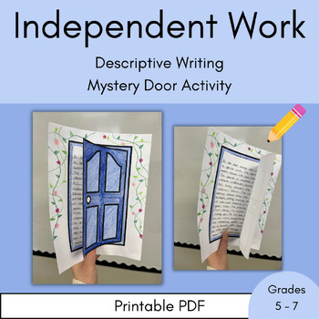 Preview of Descriptive Writing - Mystery Door activity with lessons & rubric