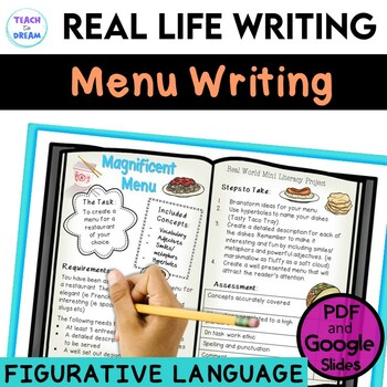 Preview of Descriptive Writing Menu Project Based Learning | ELA Grade 3rd 4th 5th 