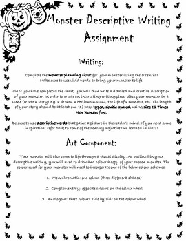 Descriptive Writing "Monster" Assignment by The SimPal Classroom