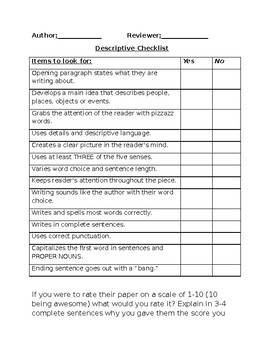 Preview of Descriptive Writing Revision Checklist