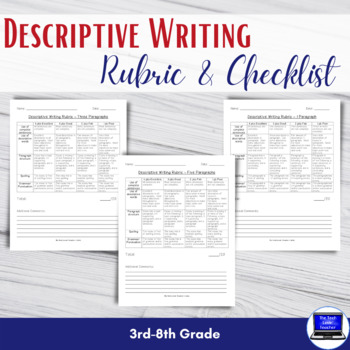 descriptive writing rubric by the tech lovin teacher tpt