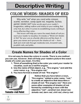 Descriptive Sensory Language. Describe Colors: of Red